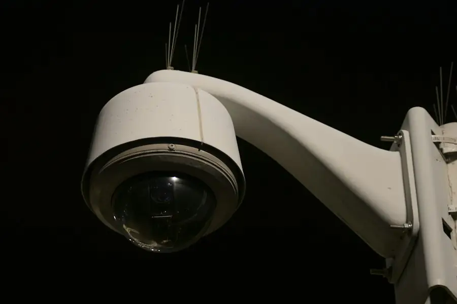 Close-up of an outdoor dome security camera